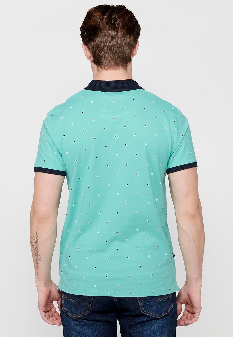 Polo de manga corta de algodón, tela estampada color menta para hombre 7