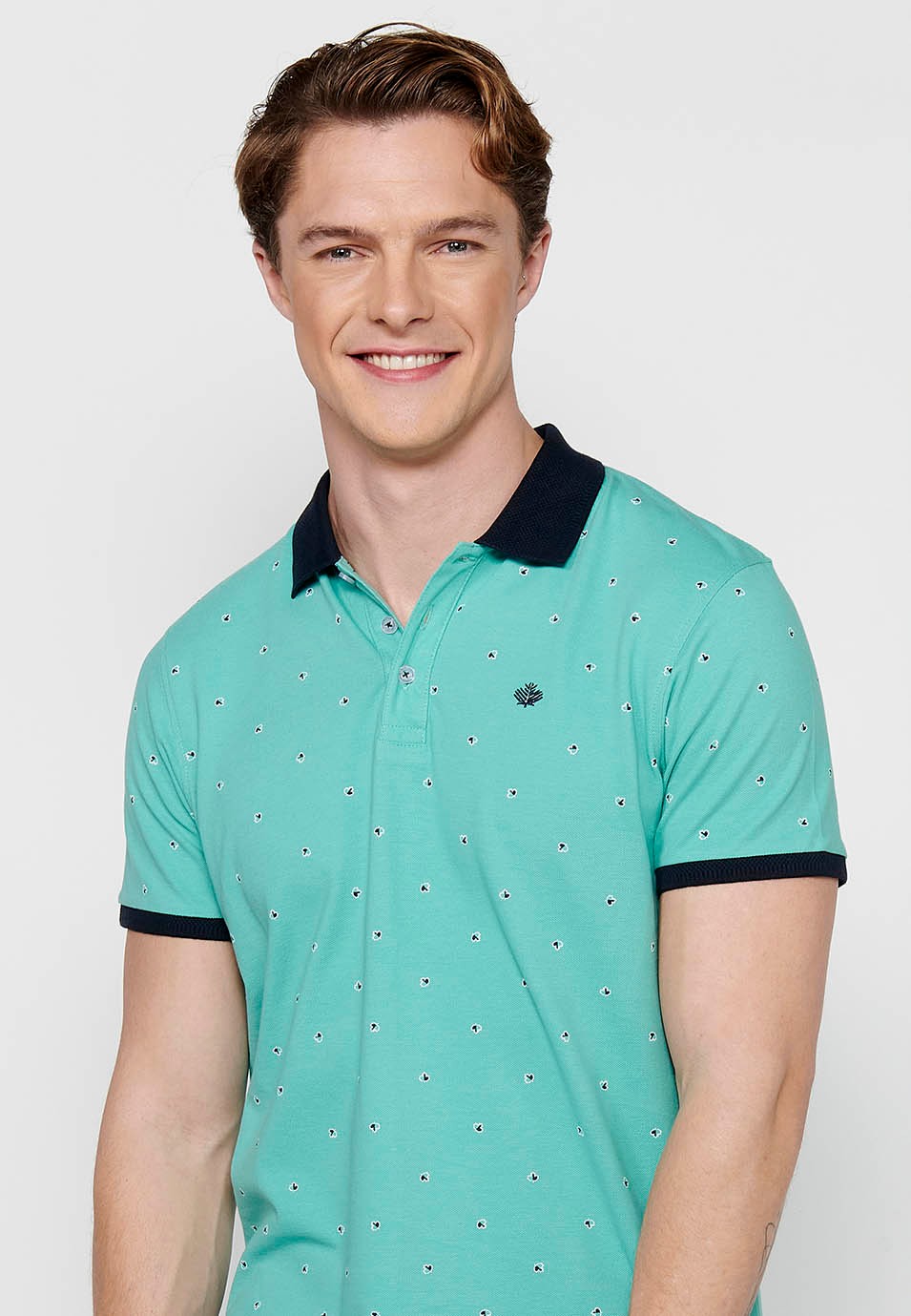 Polo de manga corta de algodón, tela estampada color menta para hombre 6