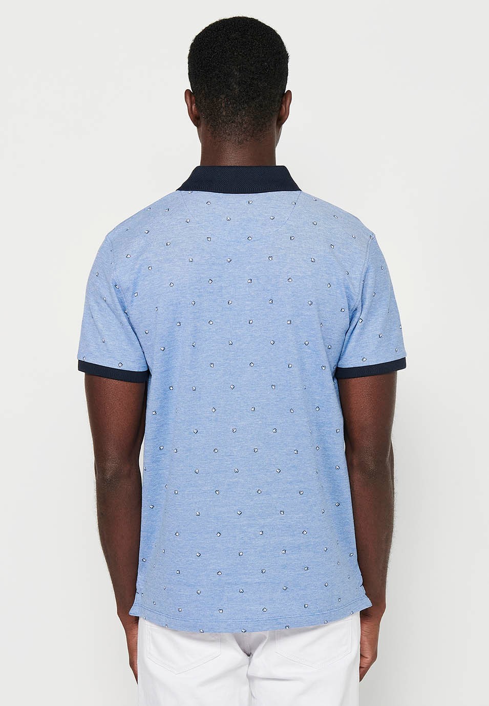 Polo de manga corta de algodón, tela estampada color azul para hombre | Ropa Casual