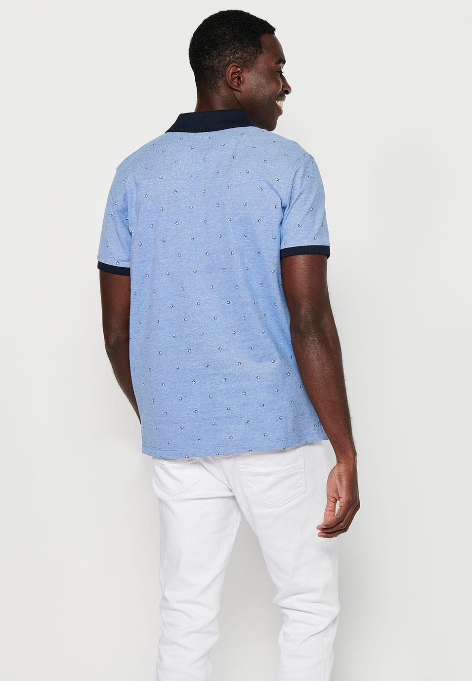 Polo de manga corta de algodón, tela estampada color azul para hombre | Ropa Casual
