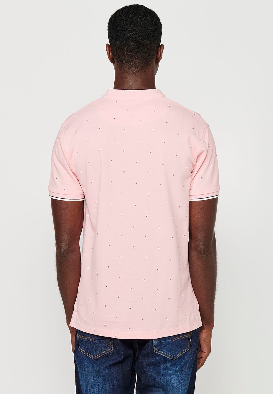 Short-sleeved Cotton Polo with Round Neck with buttoned opening and Finished with Side Cuts in Pink for Men 5