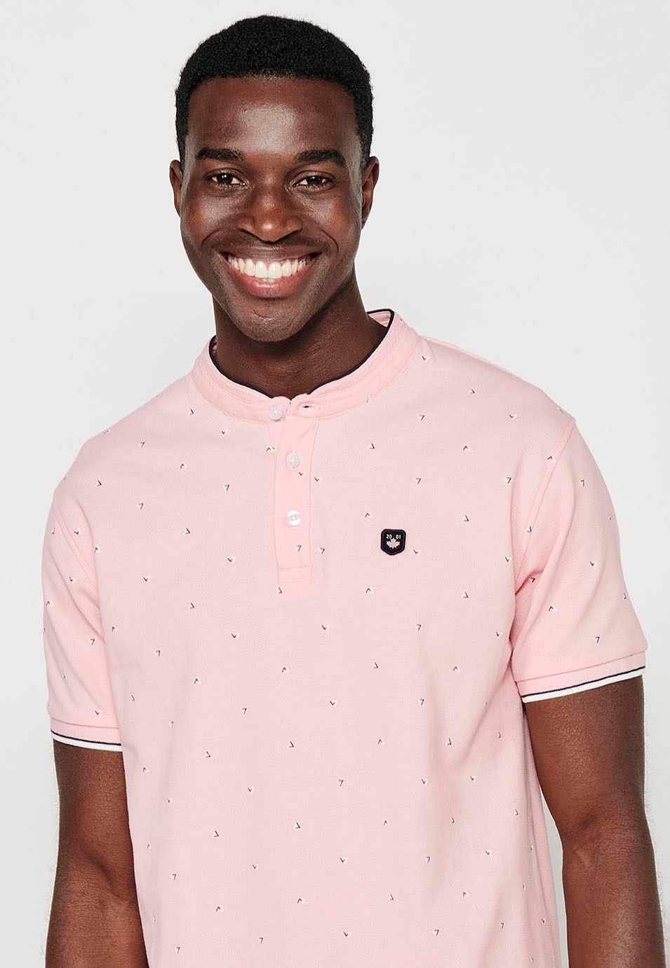 Short-sleeved Cotton Polo with Round Neck with buttoned opening and Finished with Side Cuts in Pink for Men 2
