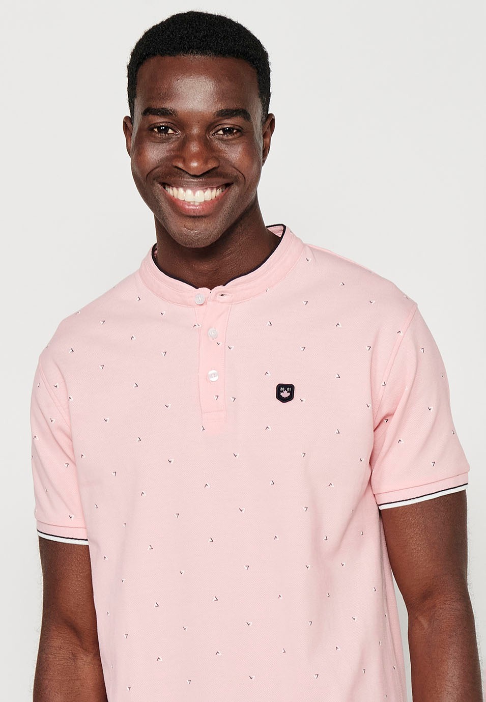 Polo de manga corta de Algodón con Cuello redondo con abertura abotonada y Acabado con cortes laterales de Color Rosa para Hombre 2