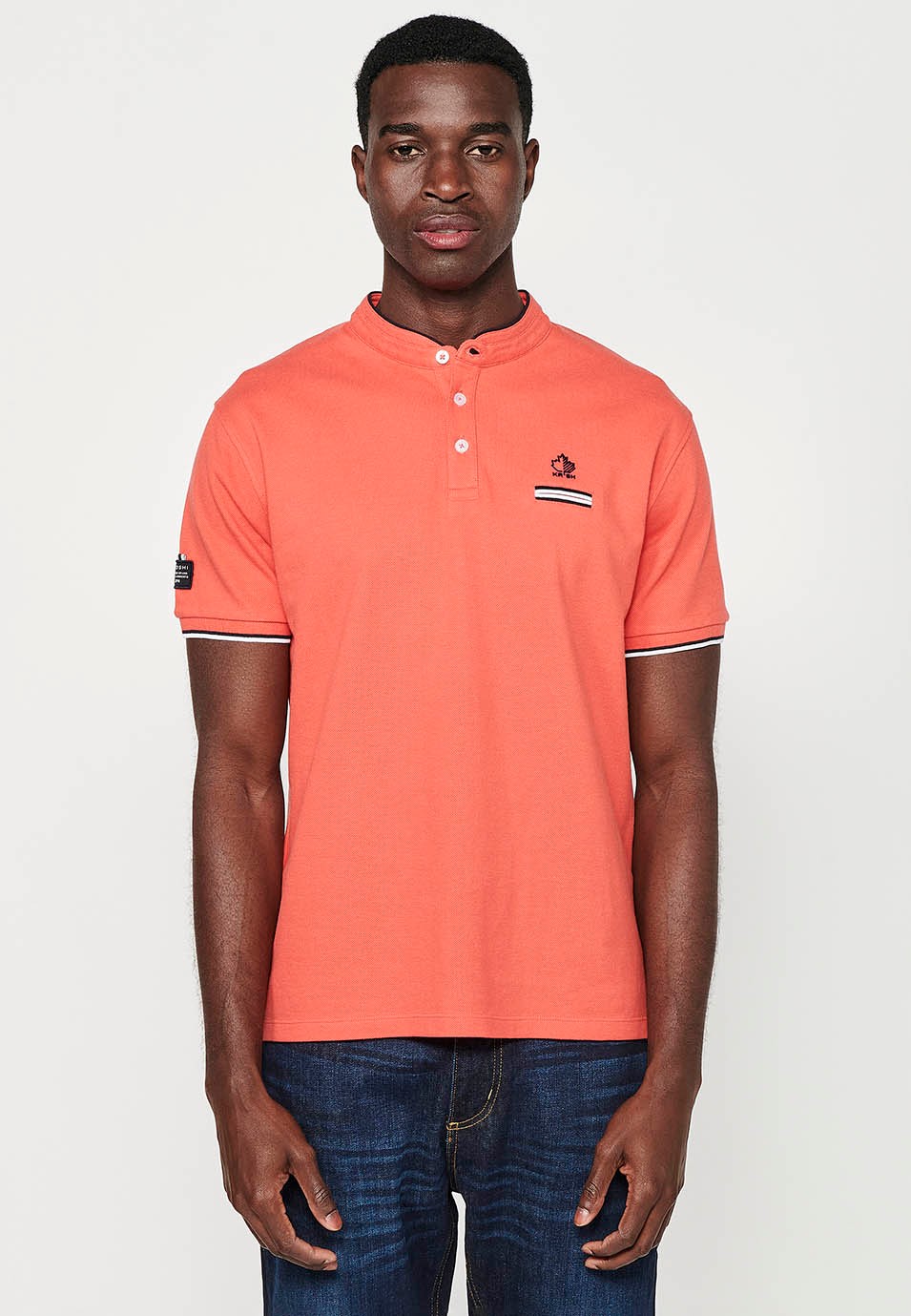 Polo de manga corta de Algodón acabado en rib con Cuello redondo con abertura abotonada y Aberturas laterales de Color coral para Hombre 5