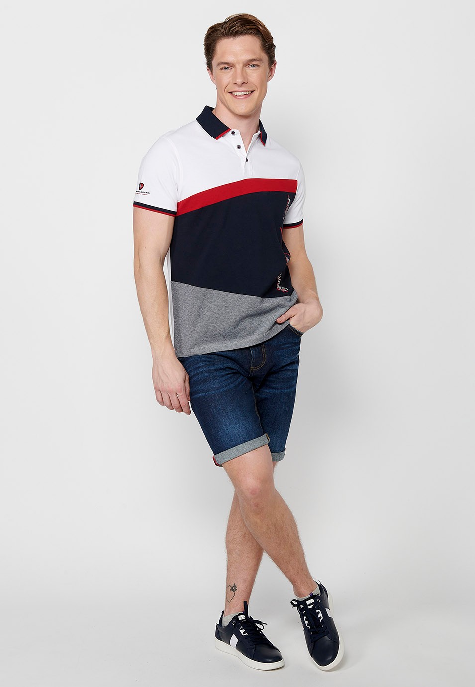 Polo de manga corta de algodón con cuello camisero con botones de color blanco para hombre | Ropa Casual 1