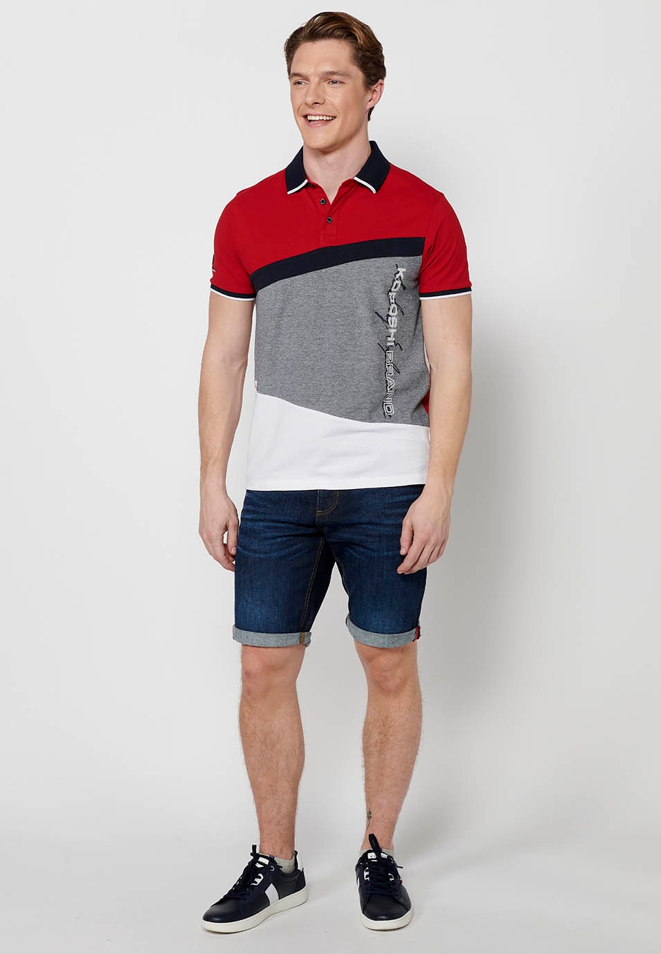 Kurzarm-Poloshirt aus Baumwolle mit Hemdkragen und Knöpfen in Rot für Herren 6