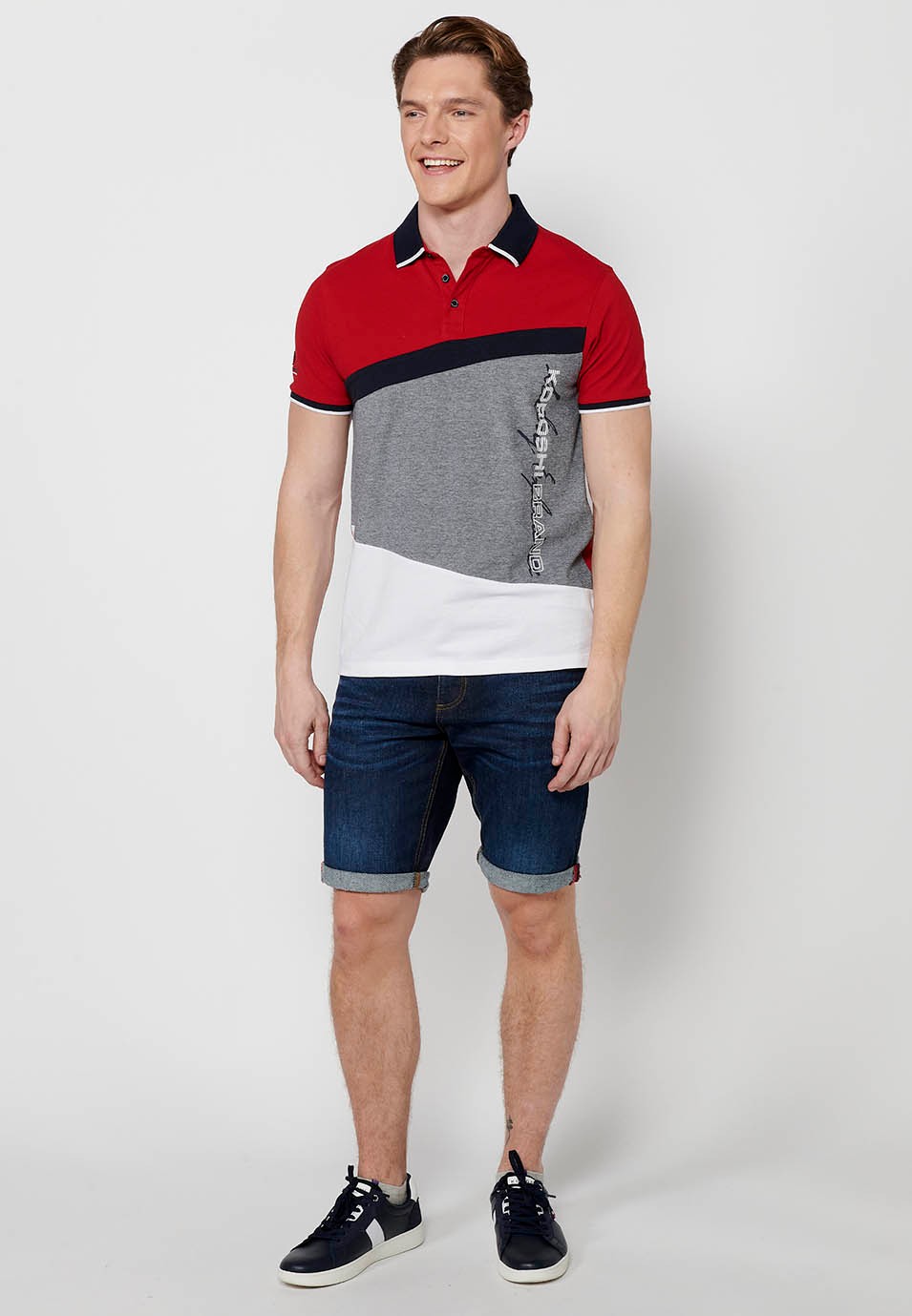 Polo de manga corta de algodón con Cuello camisero con botones de Color Rojo para Hombre 6