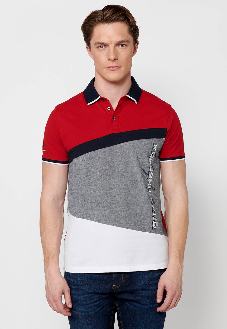 Short-sleeved cotton polo shirt with shirt collar with buttons in Red for Men 5