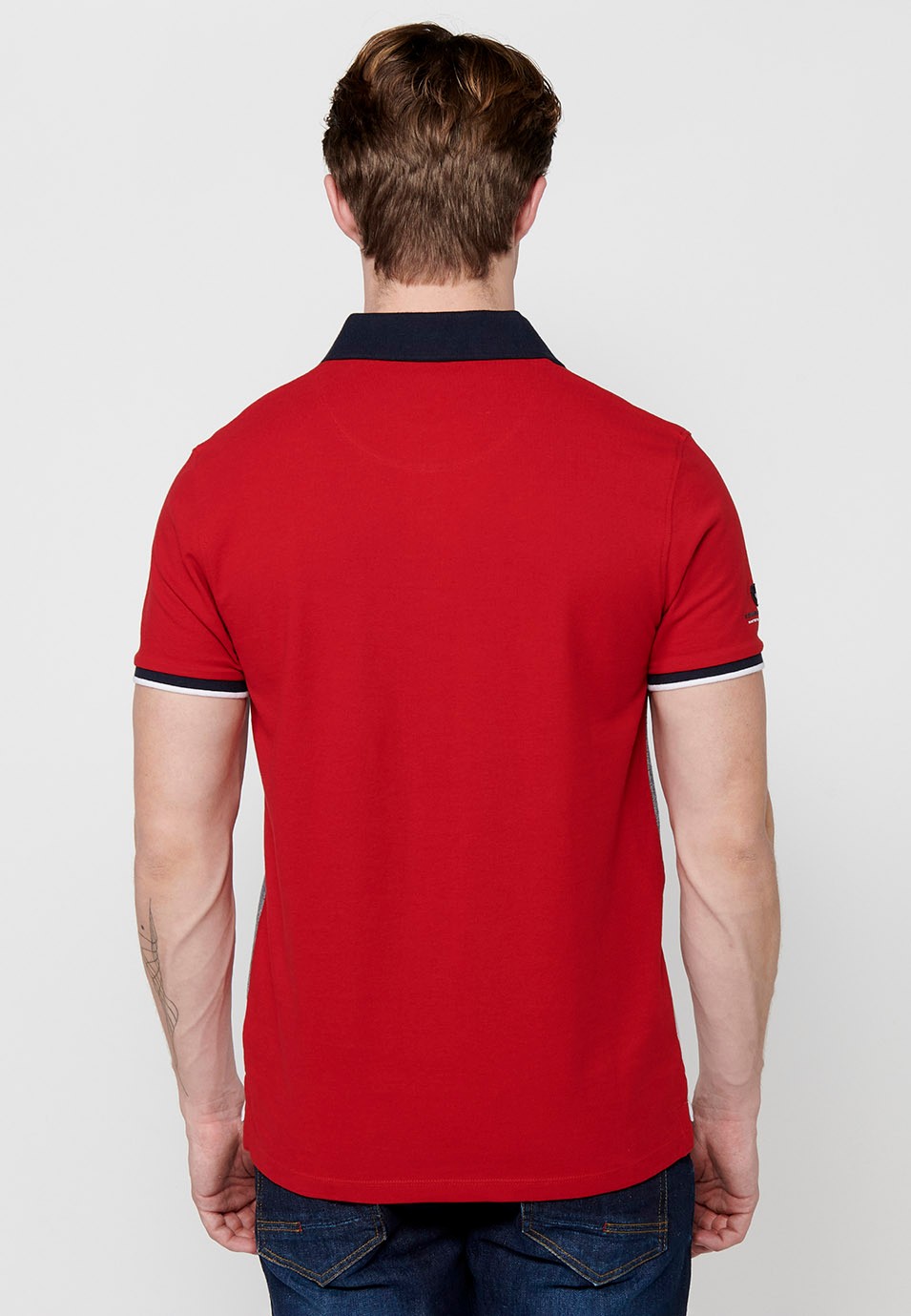 Short-sleeved cotton polo shirt with shirt collar with buttons in Red for Men 1
