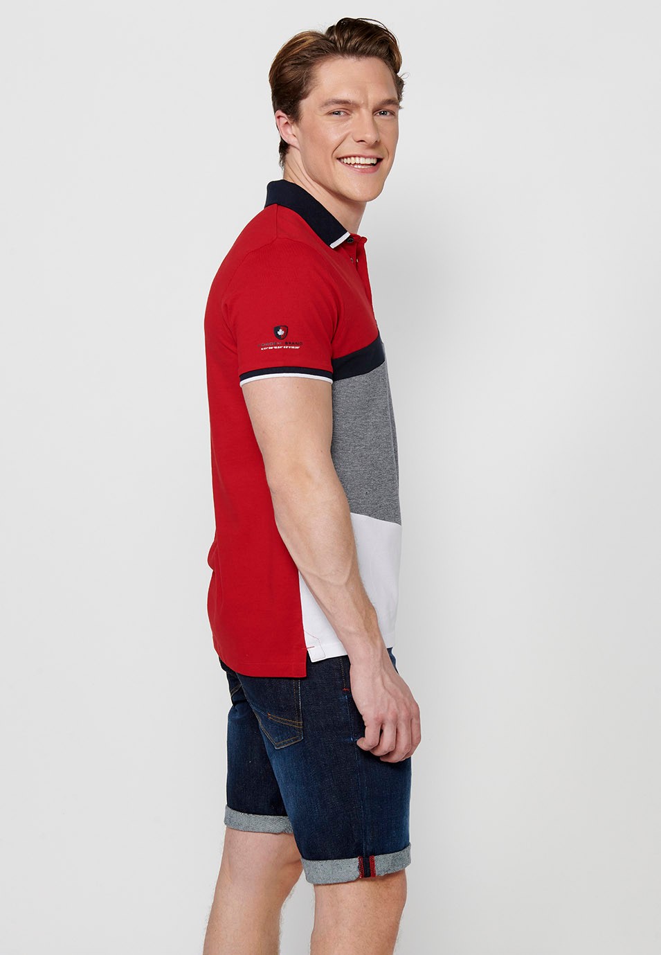 Short-sleeved cotton polo shirt with shirt collar with buttons in Red for Men 3
