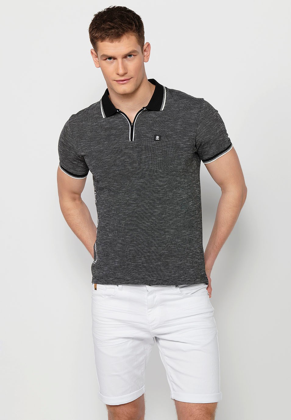 Black cotton short sleeve polo shirt for men