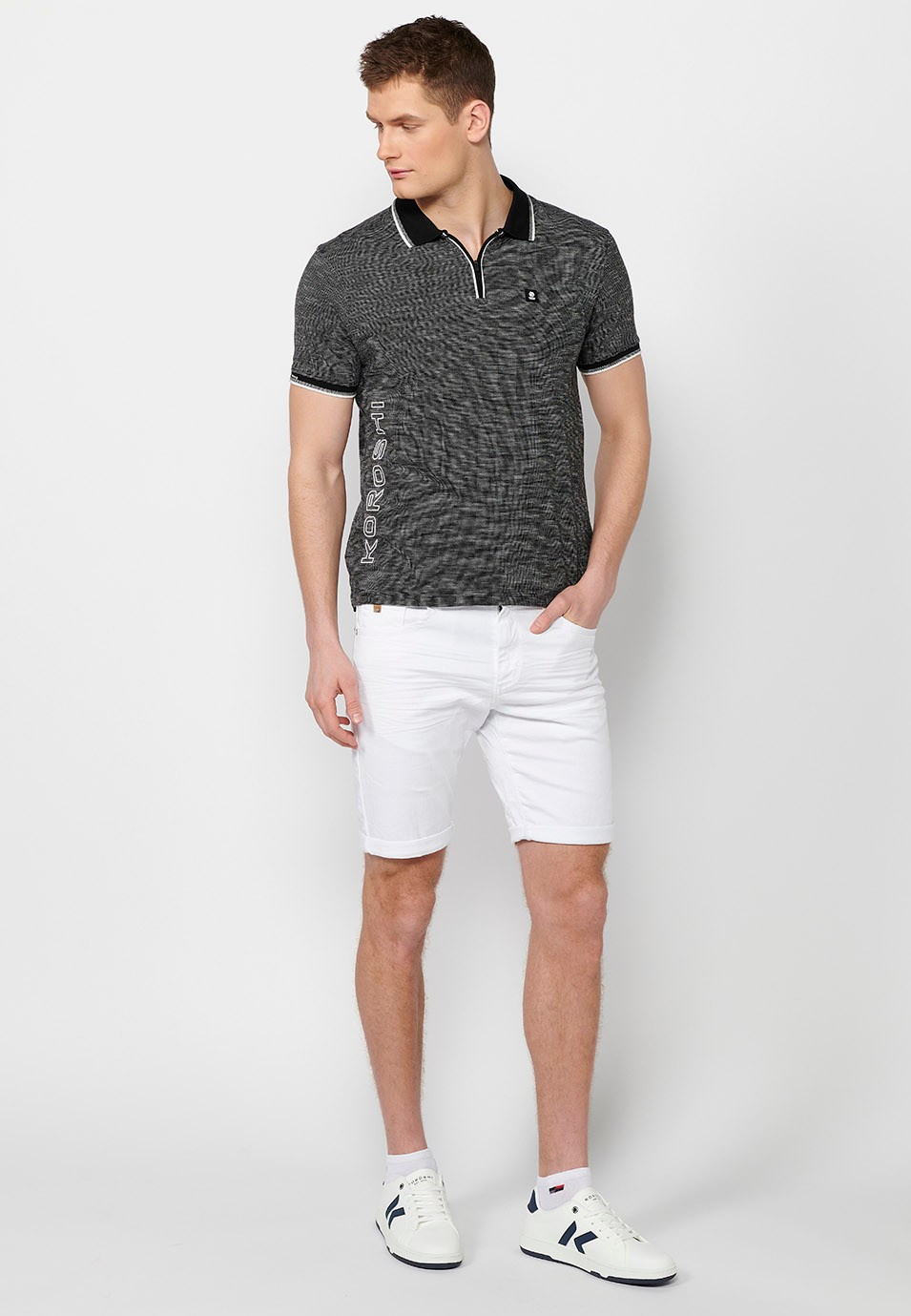 Black cotton short sleeve polo shirt for men