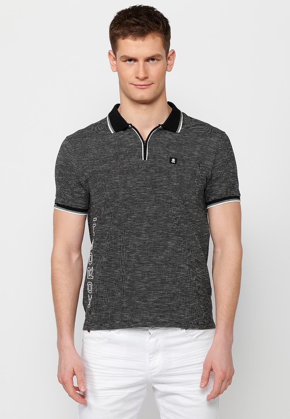 Black cotton short sleeve polo shirt for men