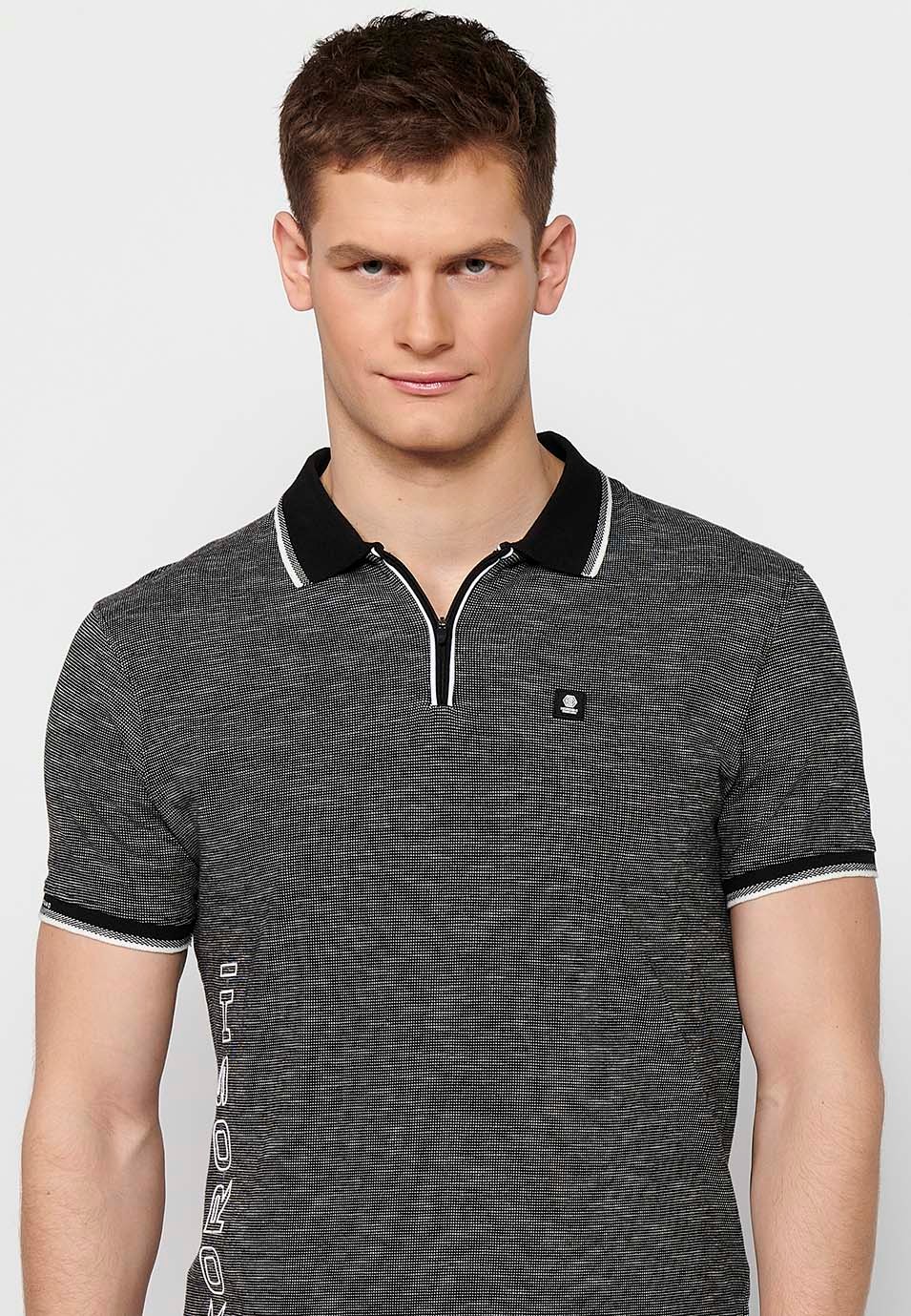 Black cotton short sleeve polo shirt for men