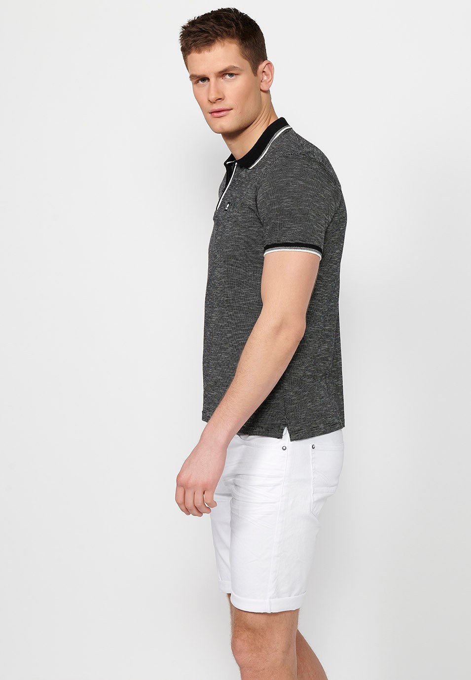 Black cotton short sleeve polo shirt for men