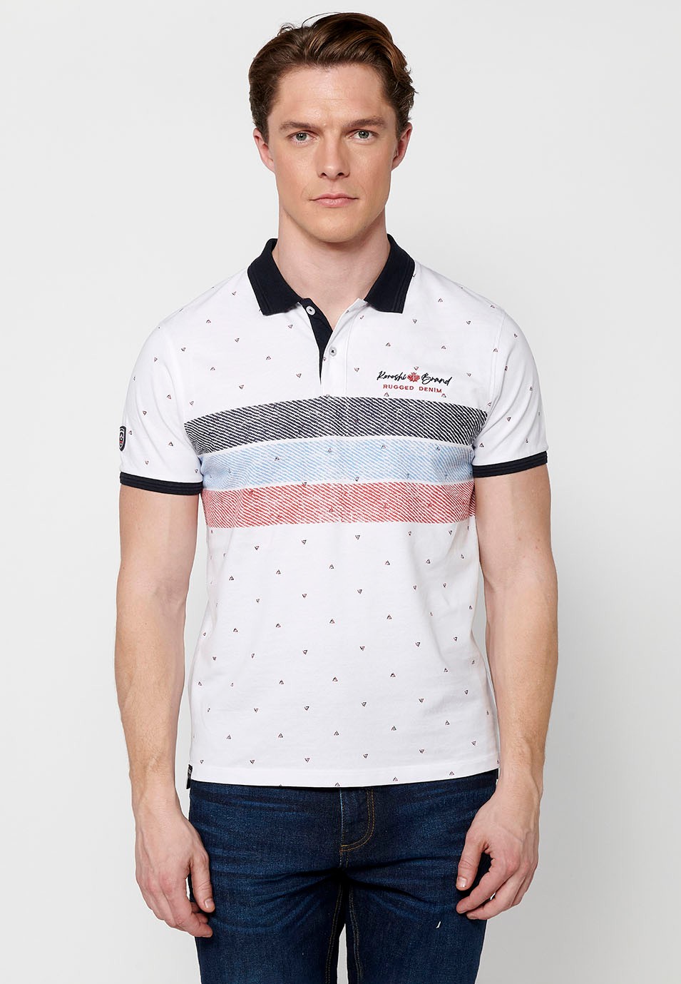 Kurzärmliges Baumwoll-Poloshirt mit Hemdkragen und Abschluss mit Seitenschlitzen in Weiß für Herren 3