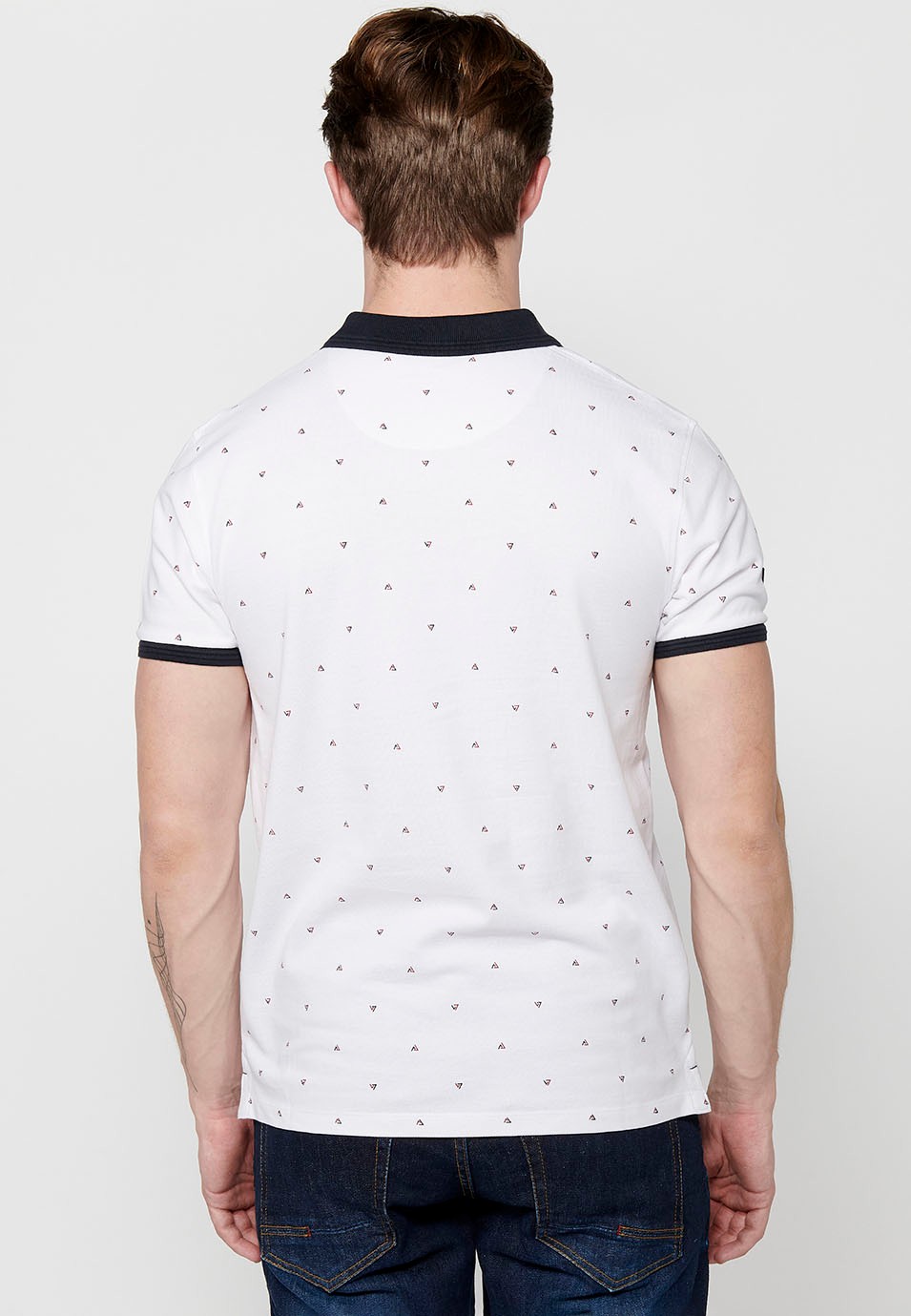 Kurzärmliges Baumwoll-Poloshirt mit Hemdkragen und Abschluss mit Seitenschlitzen in Weiß für Herren 5