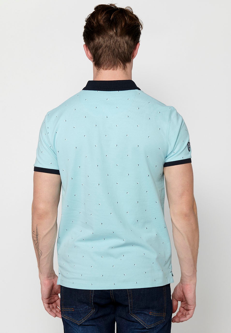 Kurzärmliges Baumwoll-Poloshirt mit Hemdkragen und Abschluss mit Seitenschlitzen in Blau für Herren 3