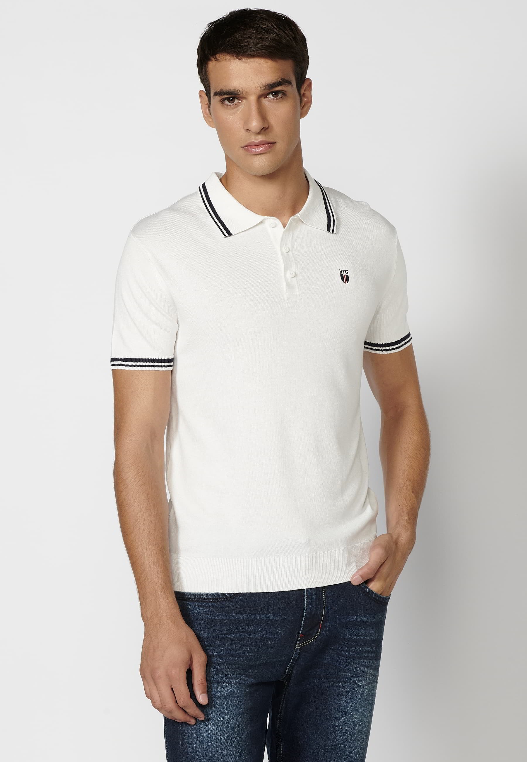 Short-sleeved knitted polo shirt with shirt collar in Ecru for Men