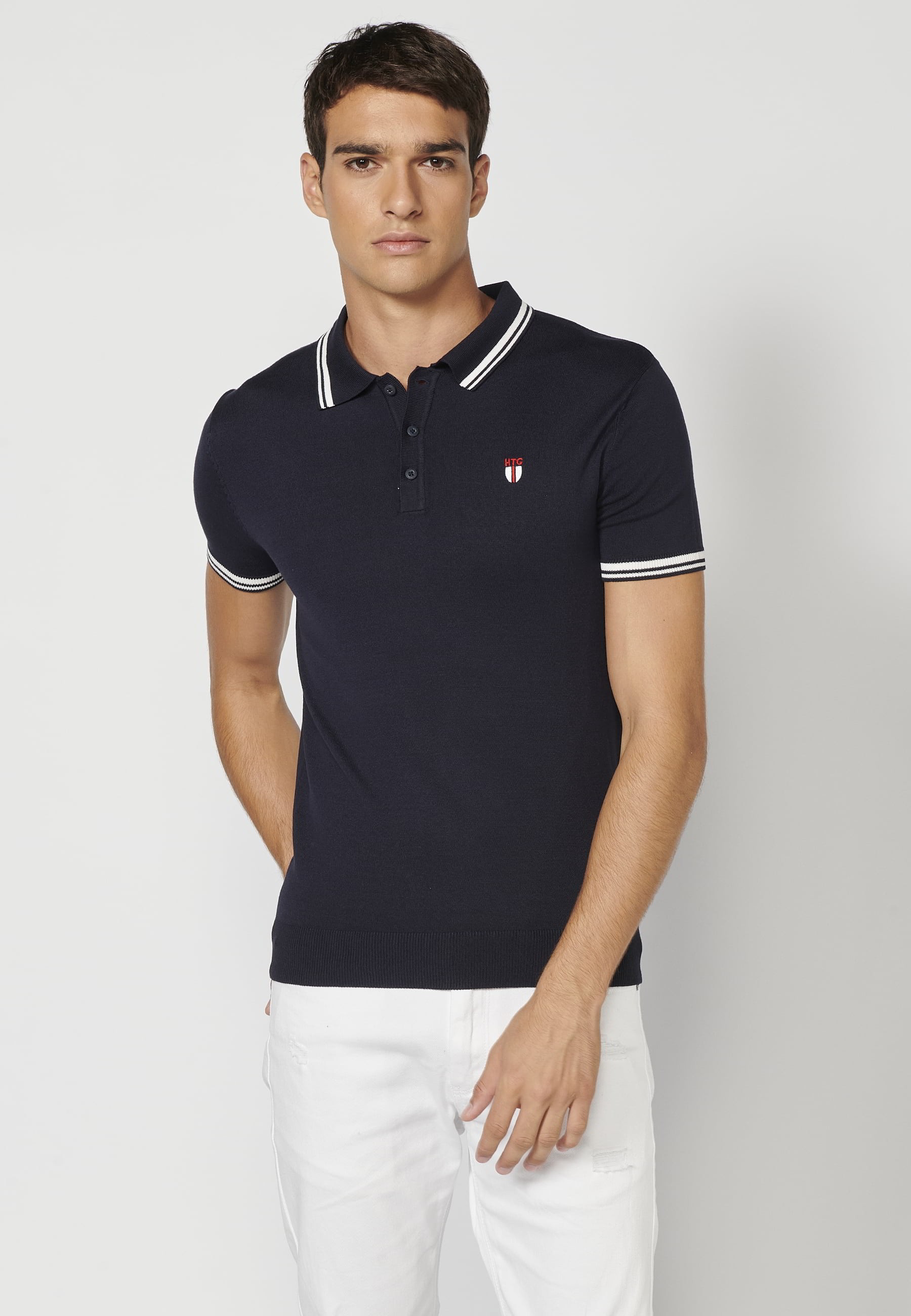 Polo manga corta de punto con cuello camisero color navy para hombre | Ropa Casual