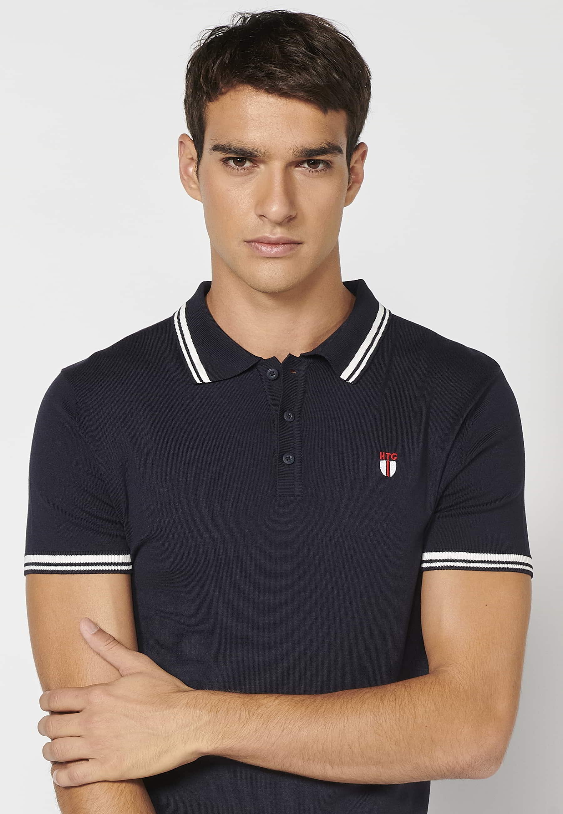 Polo manga corta de punto con cuello camisero color navy para hombre | Ropa Casual