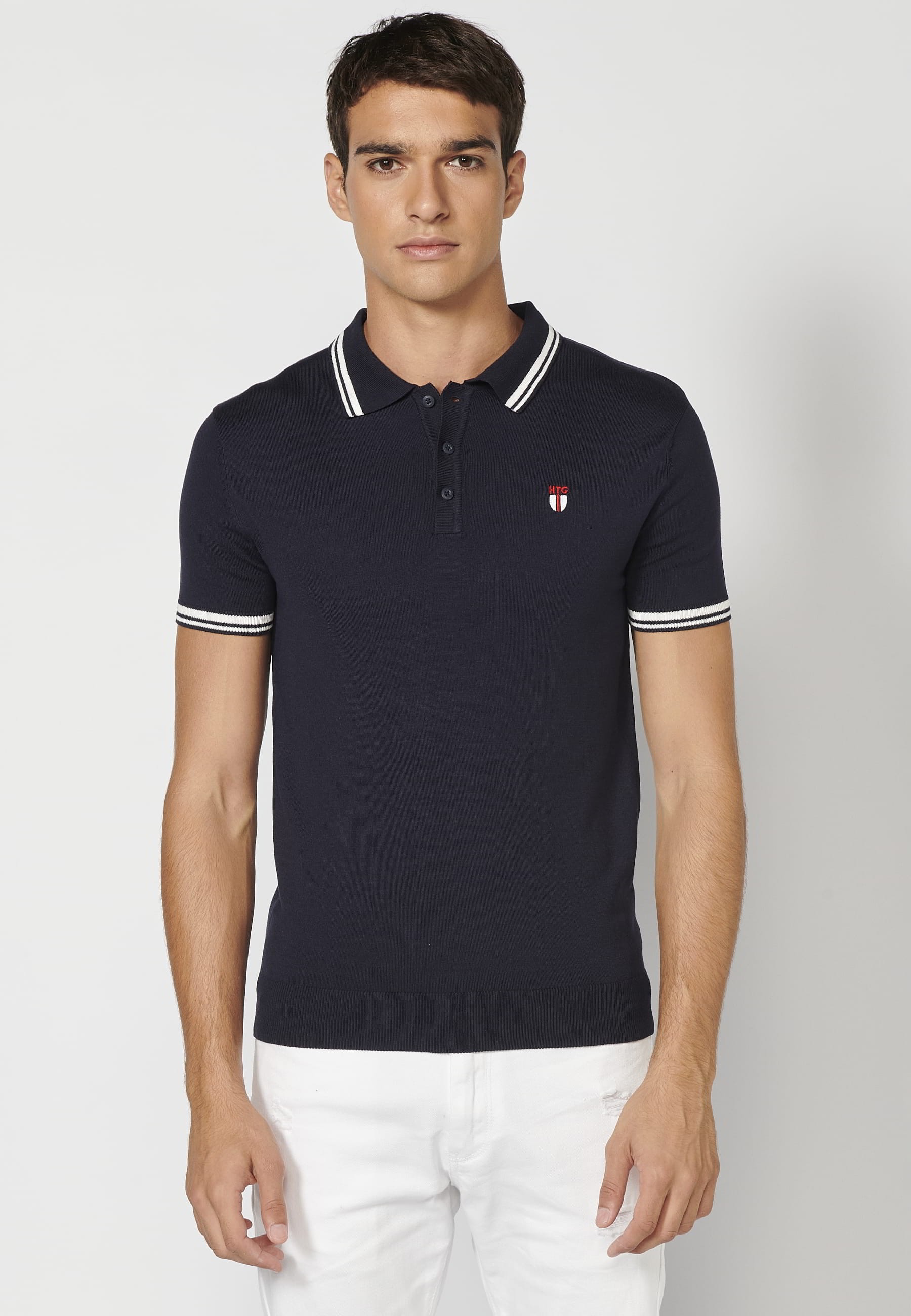 Polo manga corta de punto con cuello camisero color navy para hombre | Ropa Casual