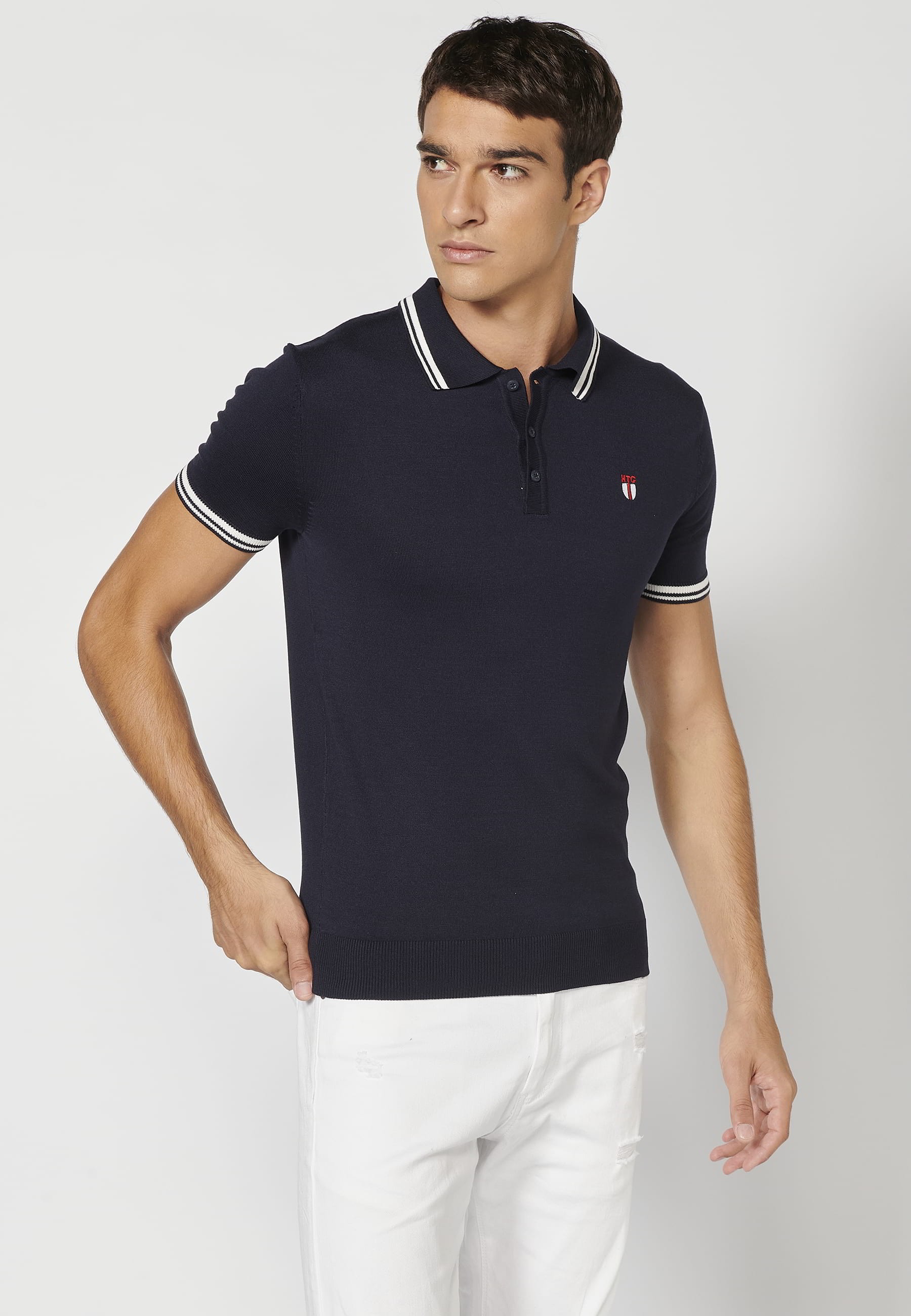Polo manga corta de punto con cuello camisero color navy para hombre | Ropa Casual