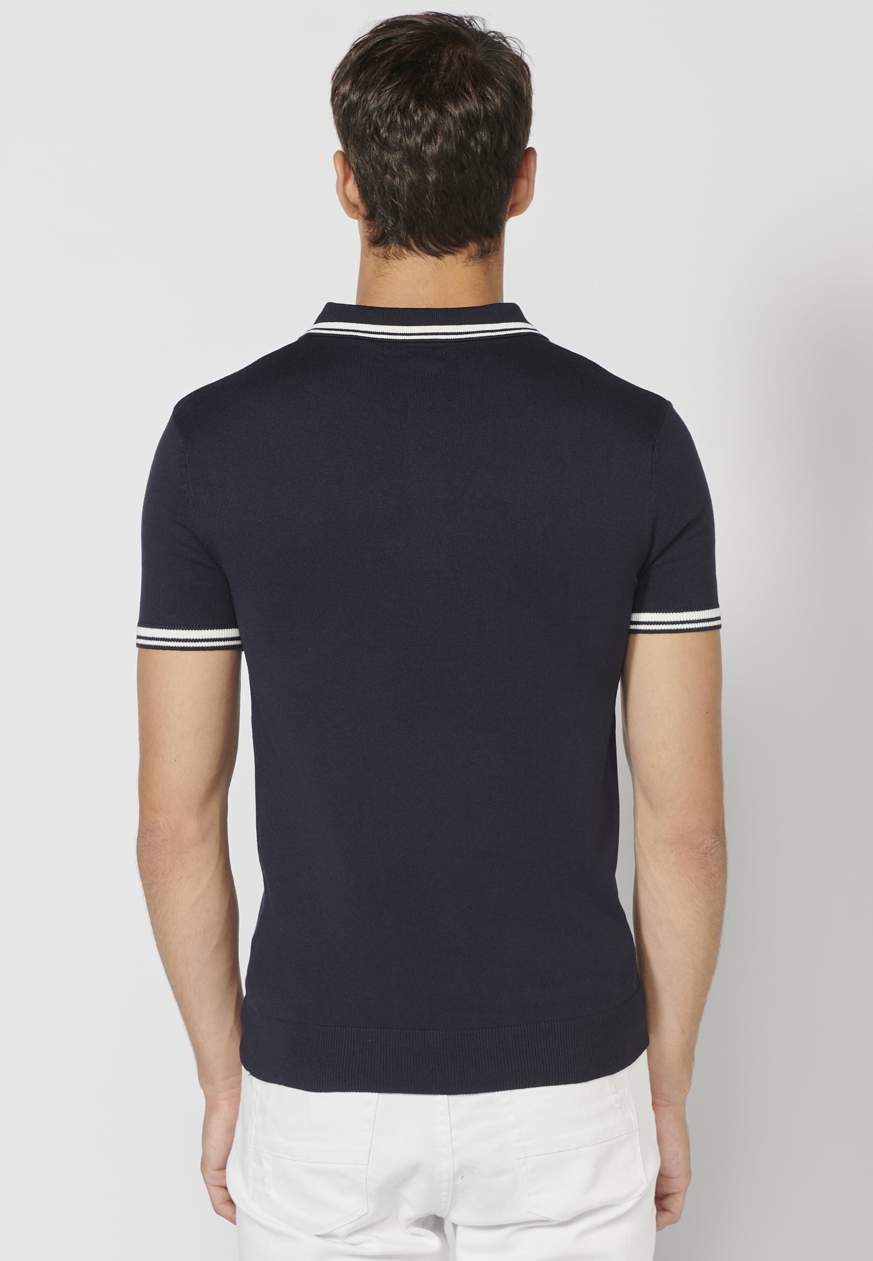 Marineblaues Kurzarm-Strickpoloshirt mit Hemdkragen für Herren