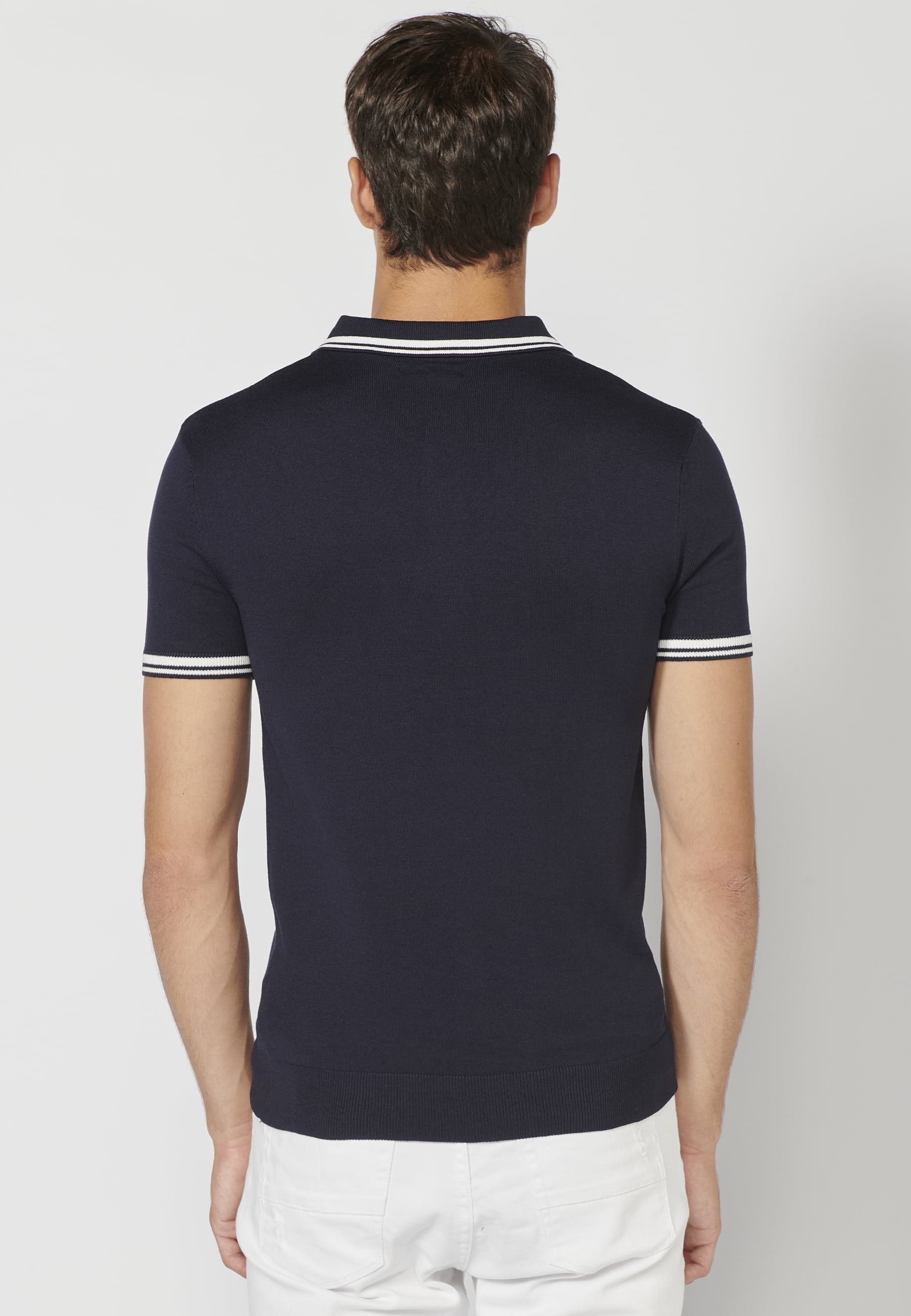Polo manga corta de punto con cuello camisero color navy para hombre | Ropa Casual