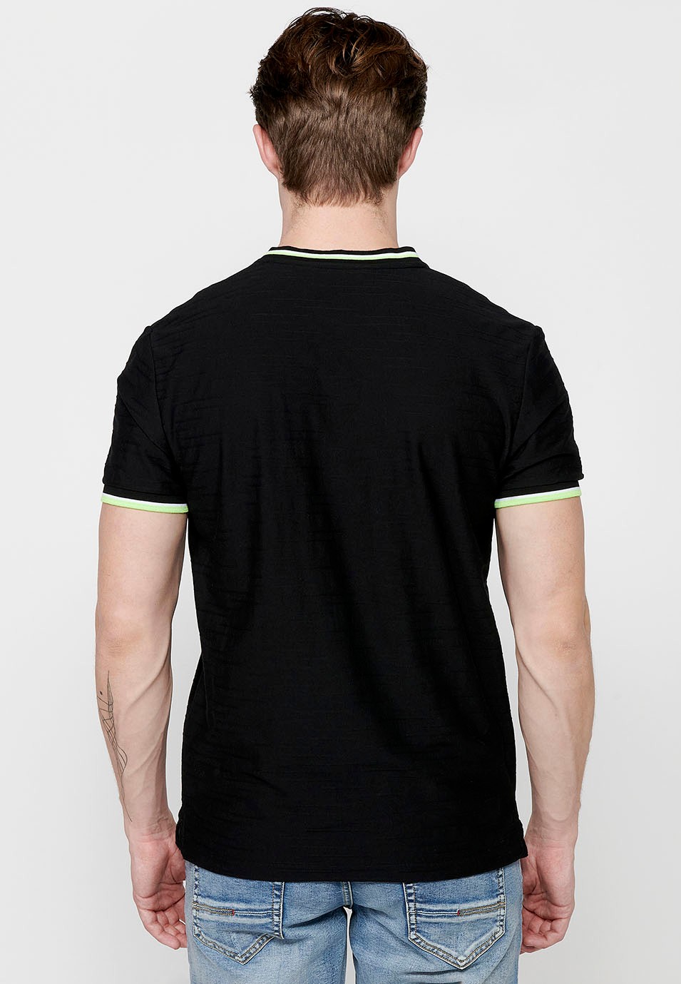 Short-sleeved Polo Shirt with Round Neck with buttoned opening and Finish with side slits in Black for Men 6