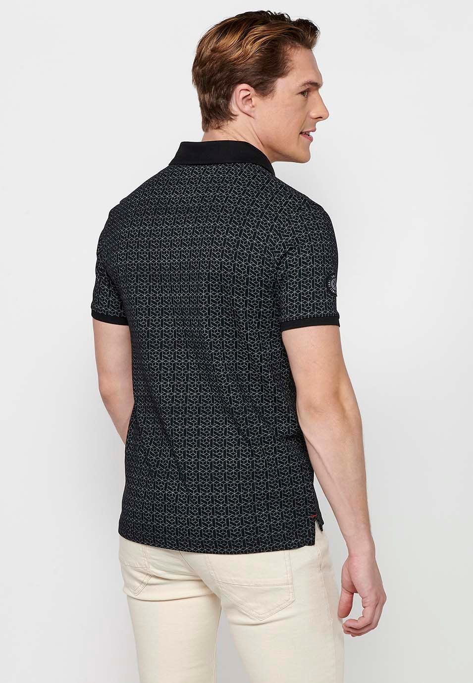 Kurzärmliges Baumwoll-Poloshirt mit Hemdkragen und schwarzem Aufdruck für Herren 9