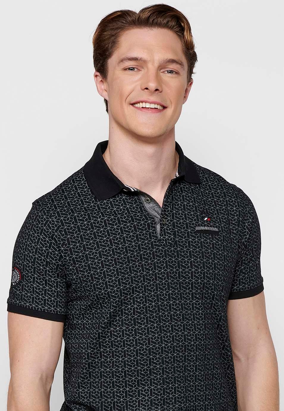 Kurzärmliges Baumwoll-Poloshirt mit Hemdkragen und schwarzem Aufdruck für Herren 4
