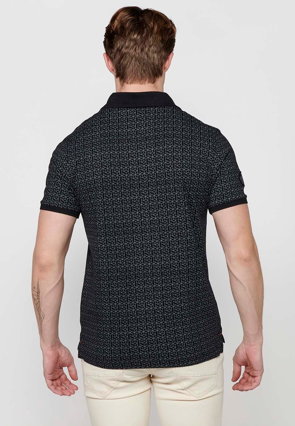 Kurzärmliges Baumwoll-Poloshirt mit Hemdkragen und schwarzem Aufdruck für Herren 5