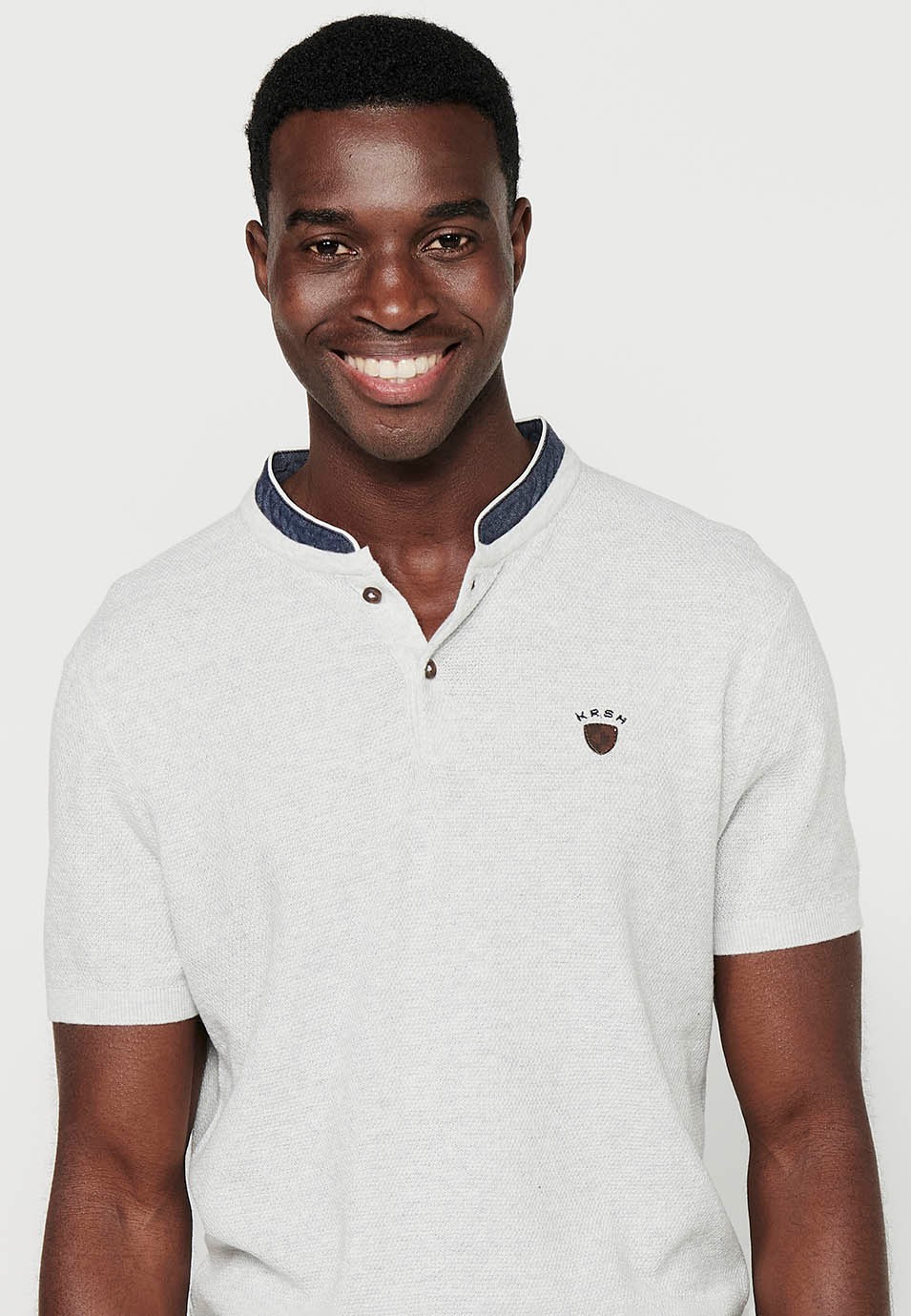 Short Sleeve Cotton Polo Shirt with Round Neck with Buttoned Opening and Textured Navy Color for Men 7