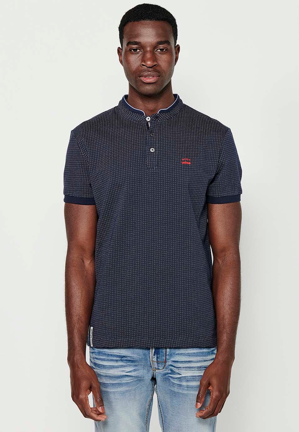 Polo de manga corta de Algodón con Cuello redondo con abertura abotonada y Texturizado de Color Navy para Hombre 6