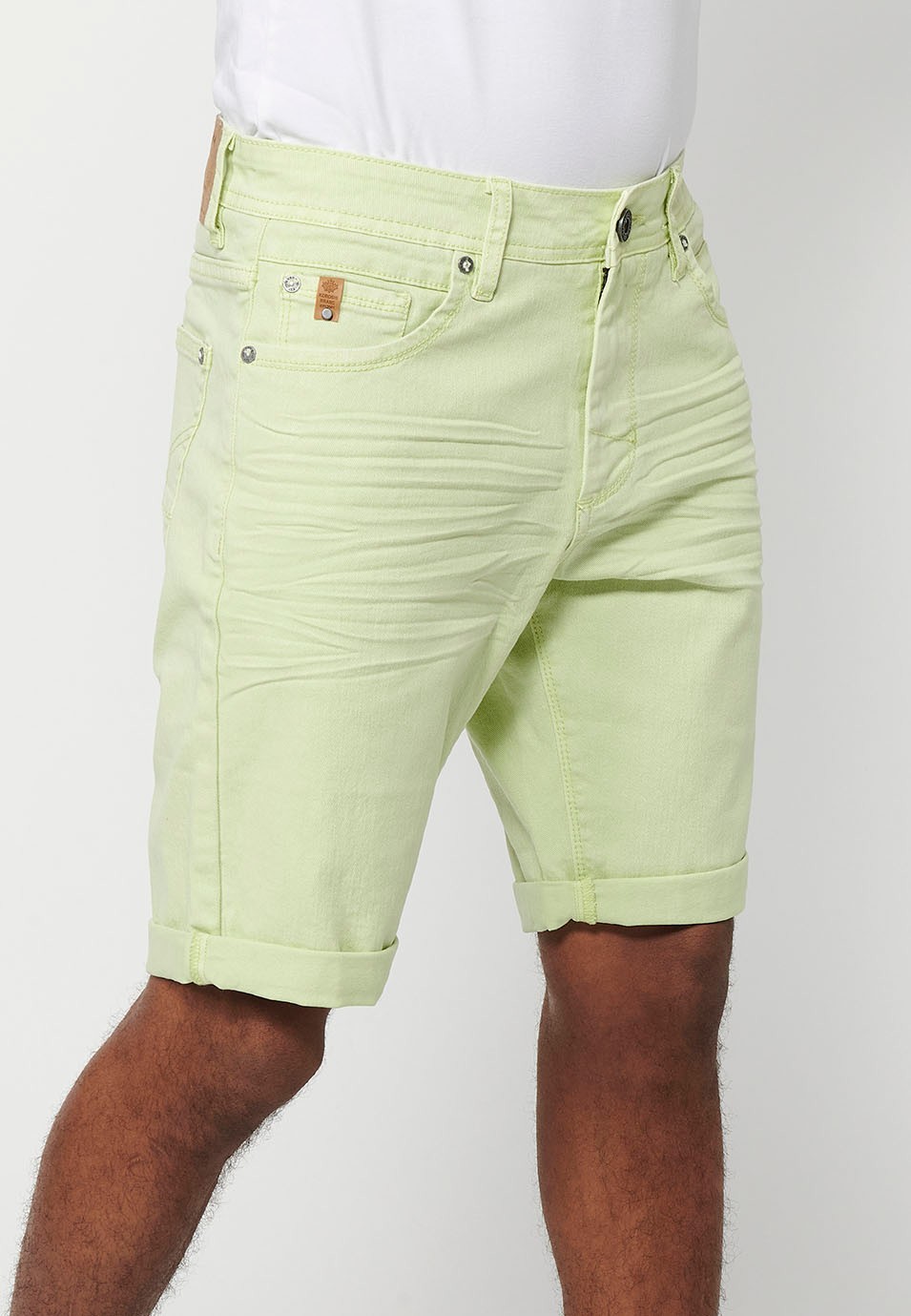 Shorts, five pockets, lime color for men