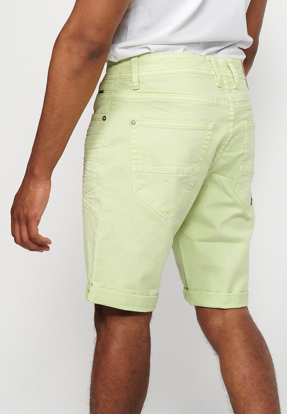 Shorts, five pockets, lime color for men