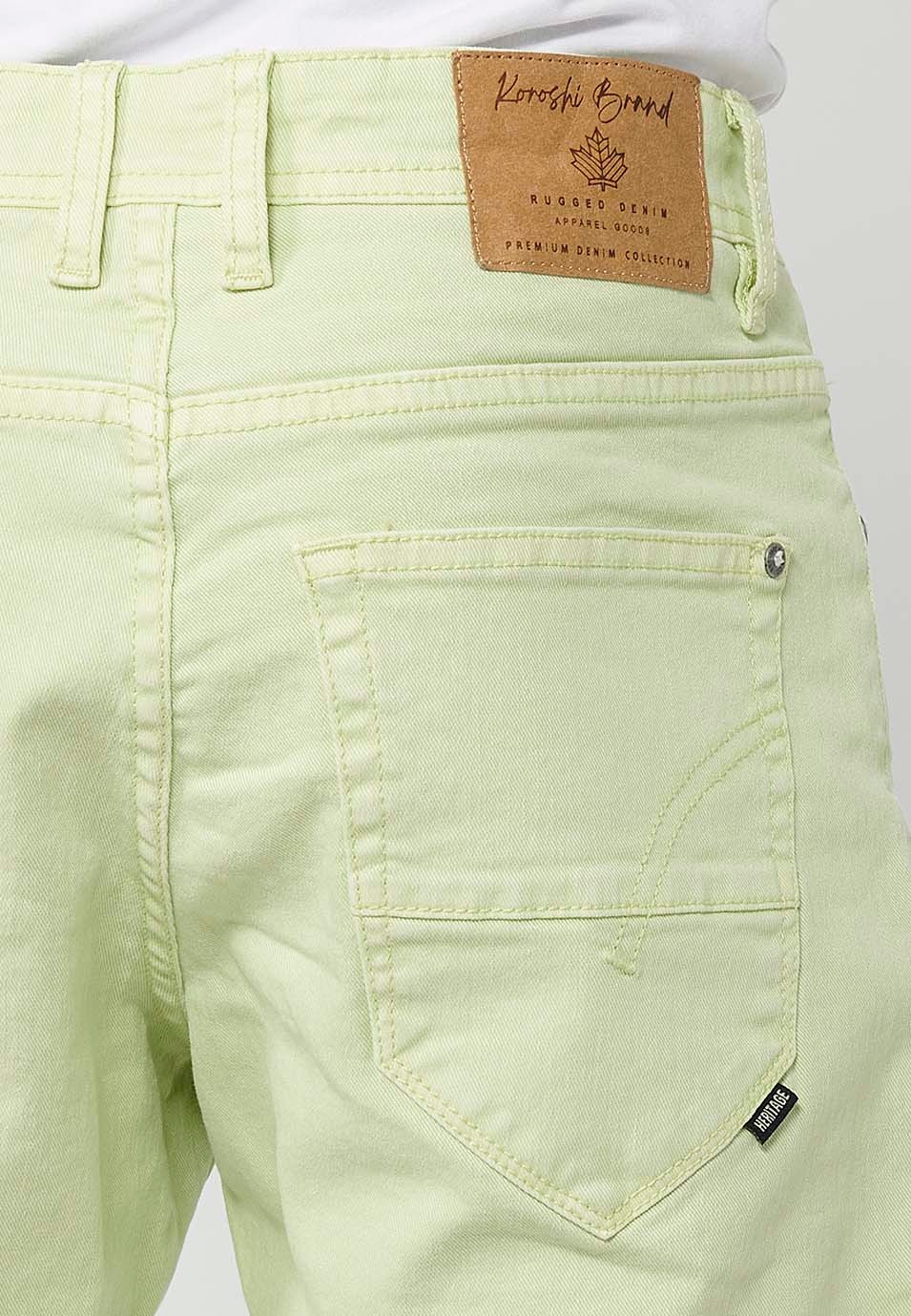Shorts, five pockets, lime color for men