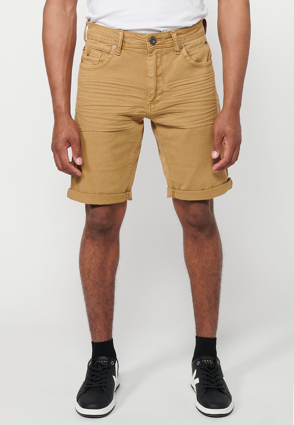 Shorts, five pockets, tan color for men