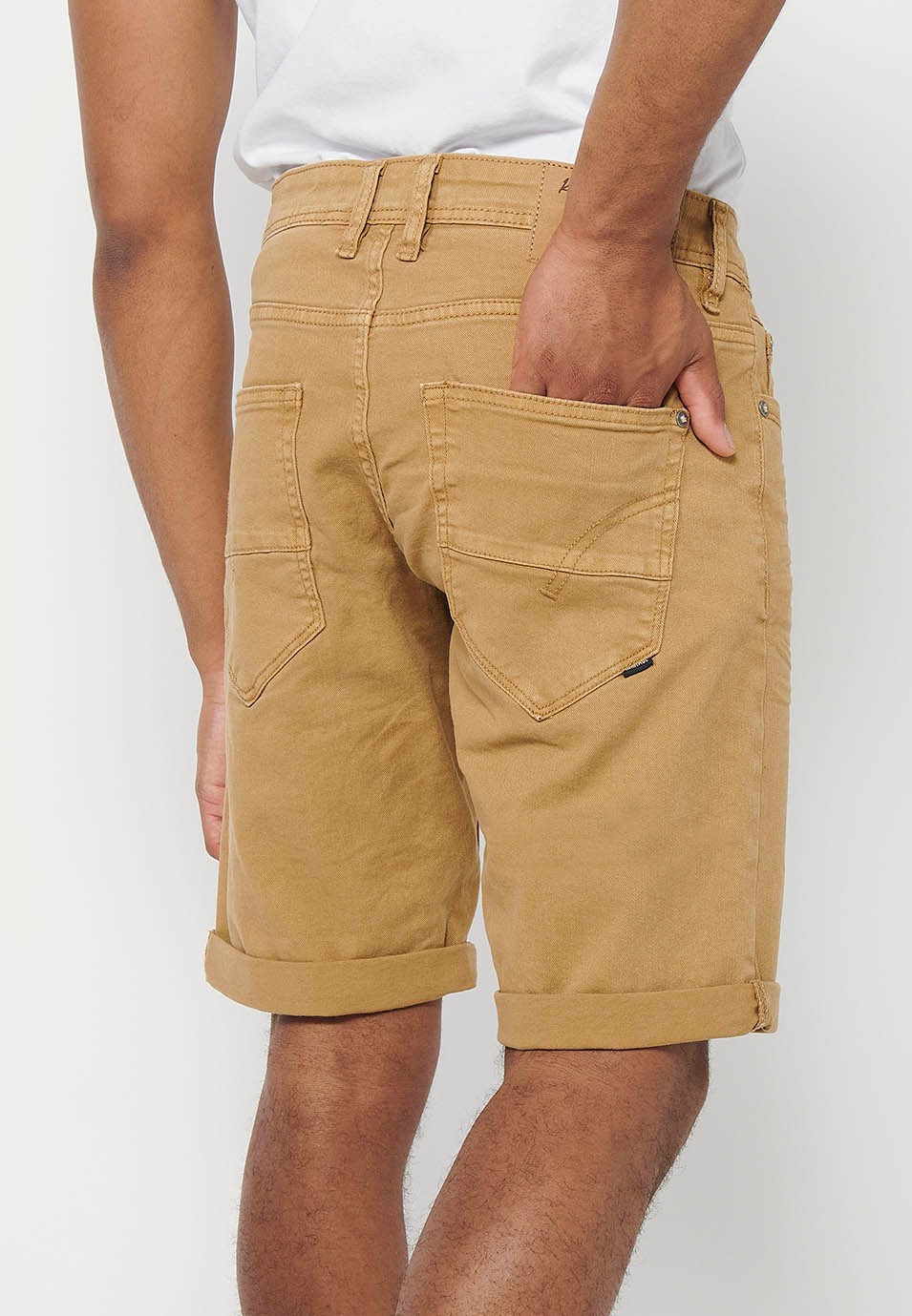 Shorts, five pockets, tan color for men