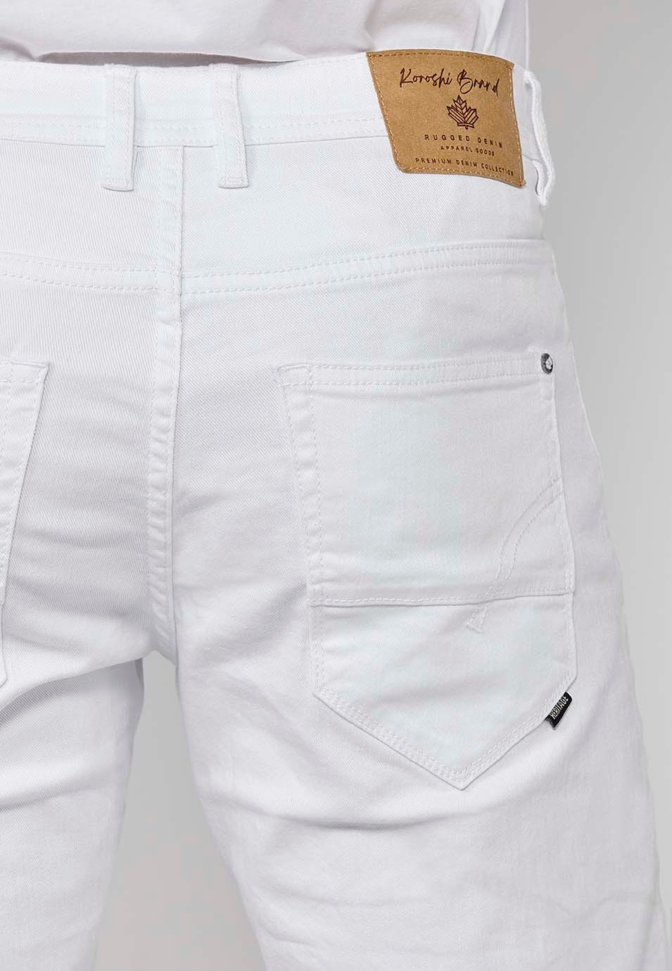 Denim Bermuda shorts with cuffed finish and front zipper and button closure. Five pockets, one match pocket, White for Men 6