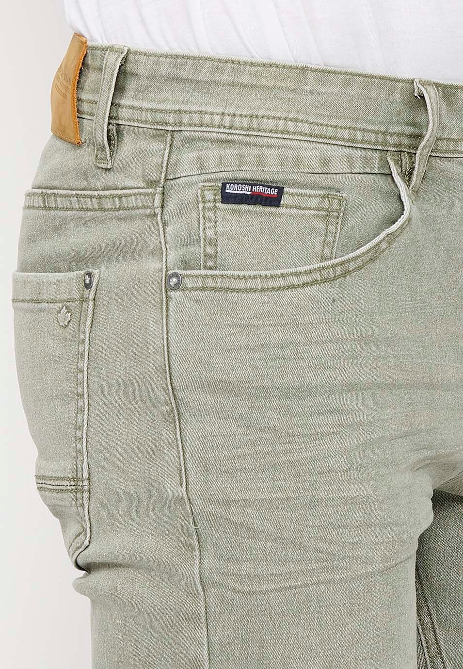 Shorts with a turn-up finish with front zipper and button closure and five pockets, one with a match pocket, in Green for Men 8