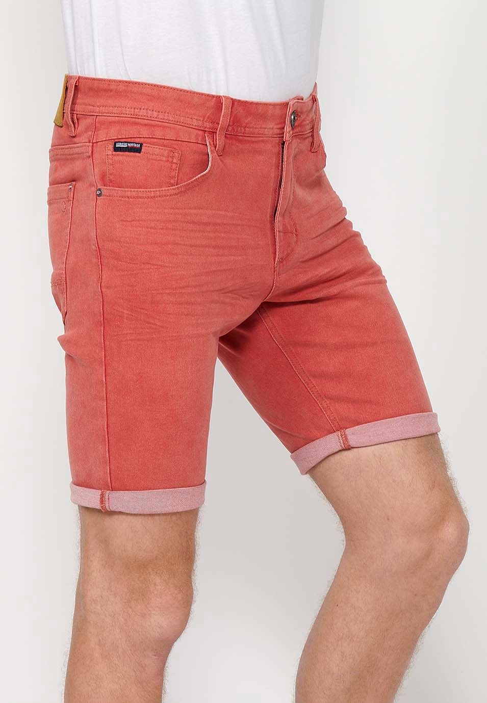 Shorts with a turn-up finish with front zipper and button closure and five pockets, one with a match pocket, in Red for Men 4