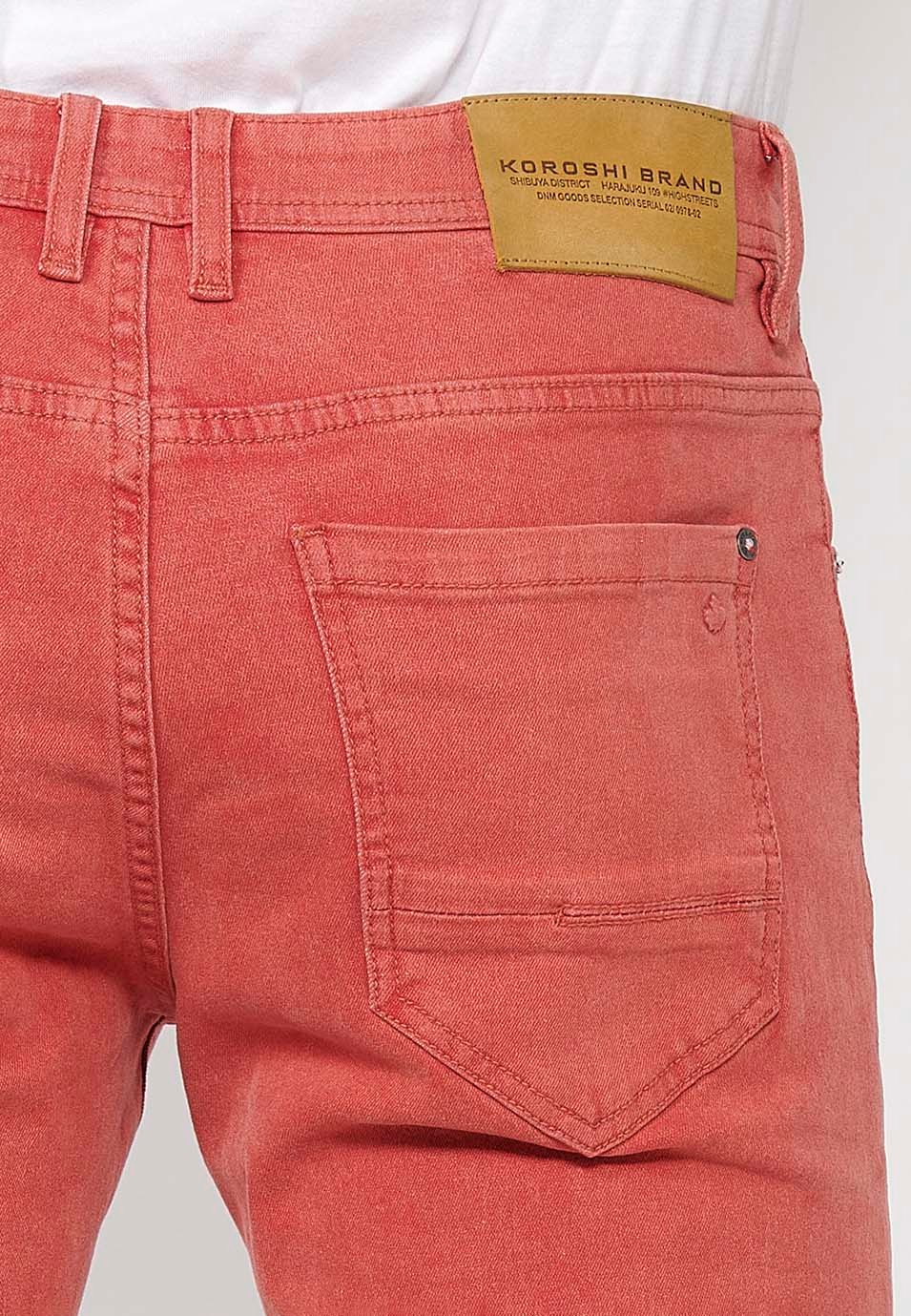 Shorts with a turn-up finish with front zipper and button closure and five pockets, one with a match pocket, in Red for Men 8