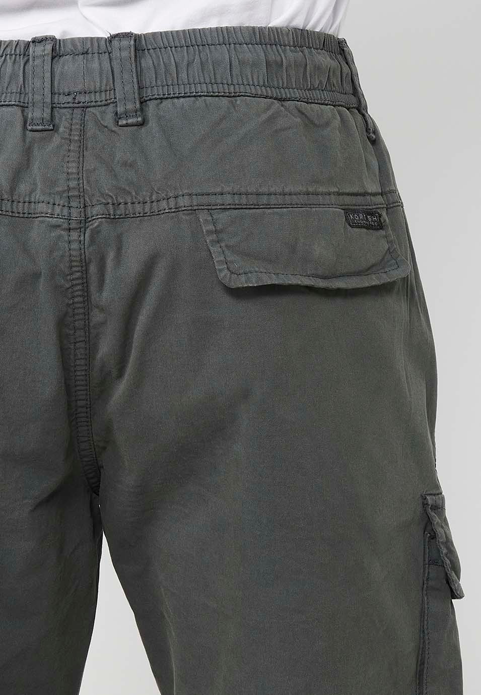 Short cargo avec poches latérales avec rabat et fermeture avant avec fermeture éclair et bouton Couleur Gris pour Homme 8