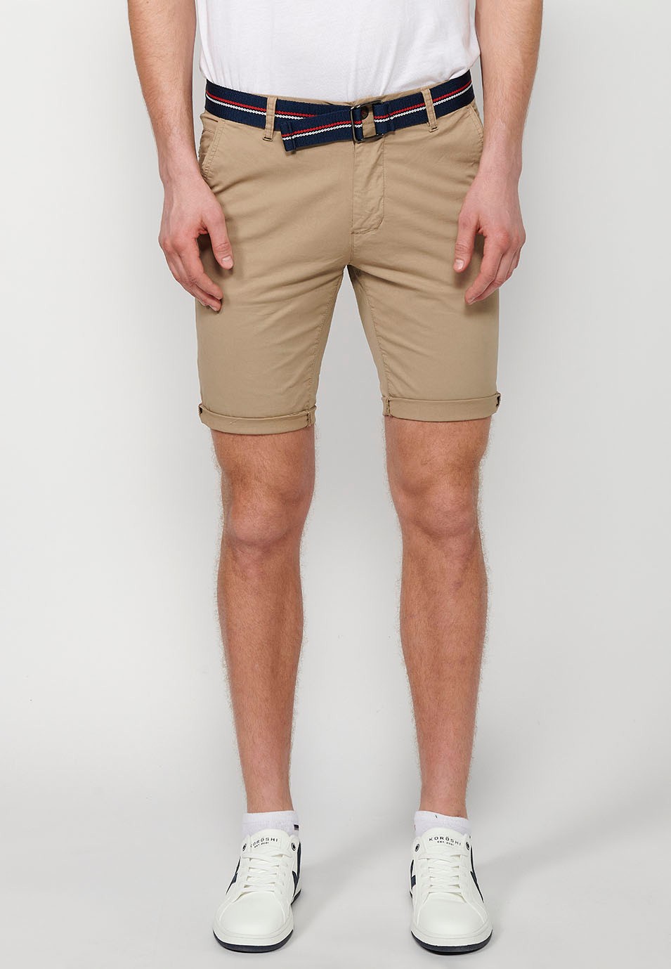 Shorts with a turn-up finish with front closure with zipper and button and belt in Beige Color for Men 2