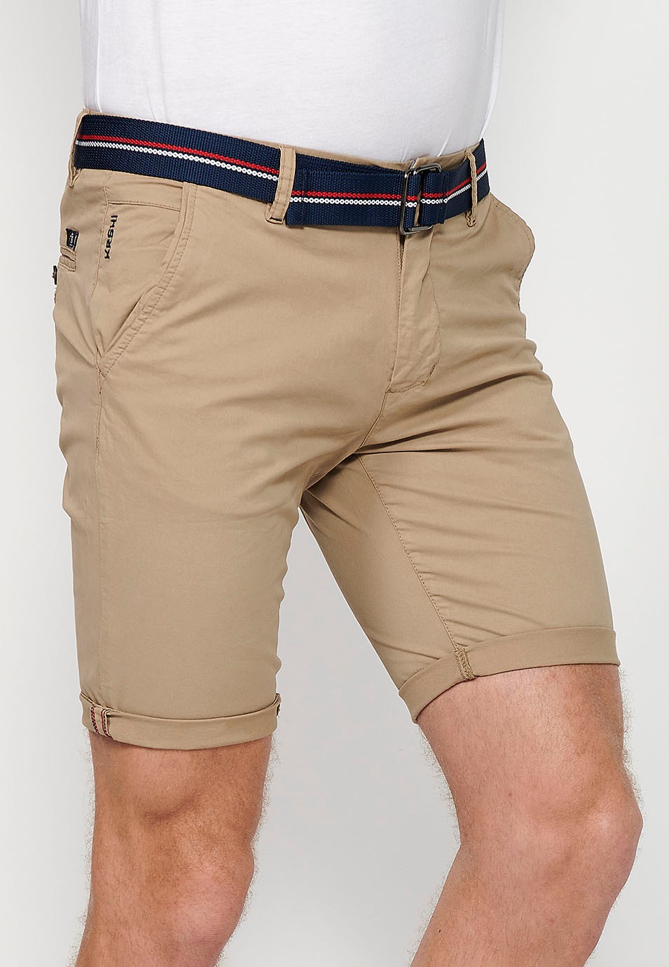 Shorts with a turn-up finish with front closure with zipper and button and belt in Beige Color for Men 3