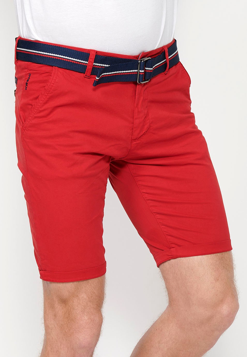 Pantalons curts acabats en volta amb Tancament davanter amb cremallera i botó i cinturó de Color Roig per a Home 1