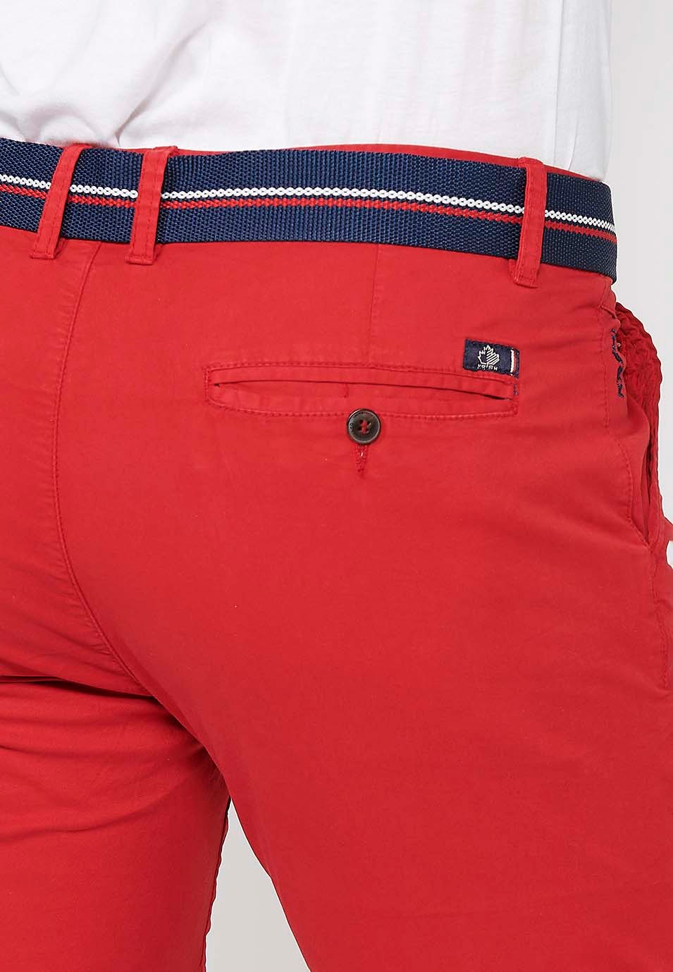 Pantalons curts acabats en volta amb Tancament davanter amb cremallera i botó i cinturó de Color Roig per a Home 7