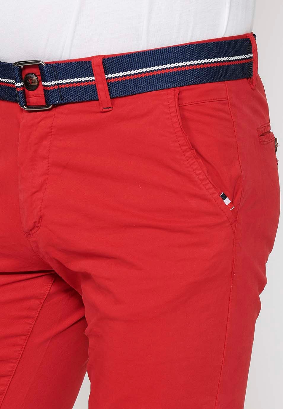 Pantalons curts acabats en volta amb Tancament davanter amb cremallera i botó i cinturó de Color Roig per a Home 5
